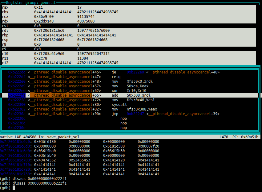 Disassembly of the ROP gadget in gdb