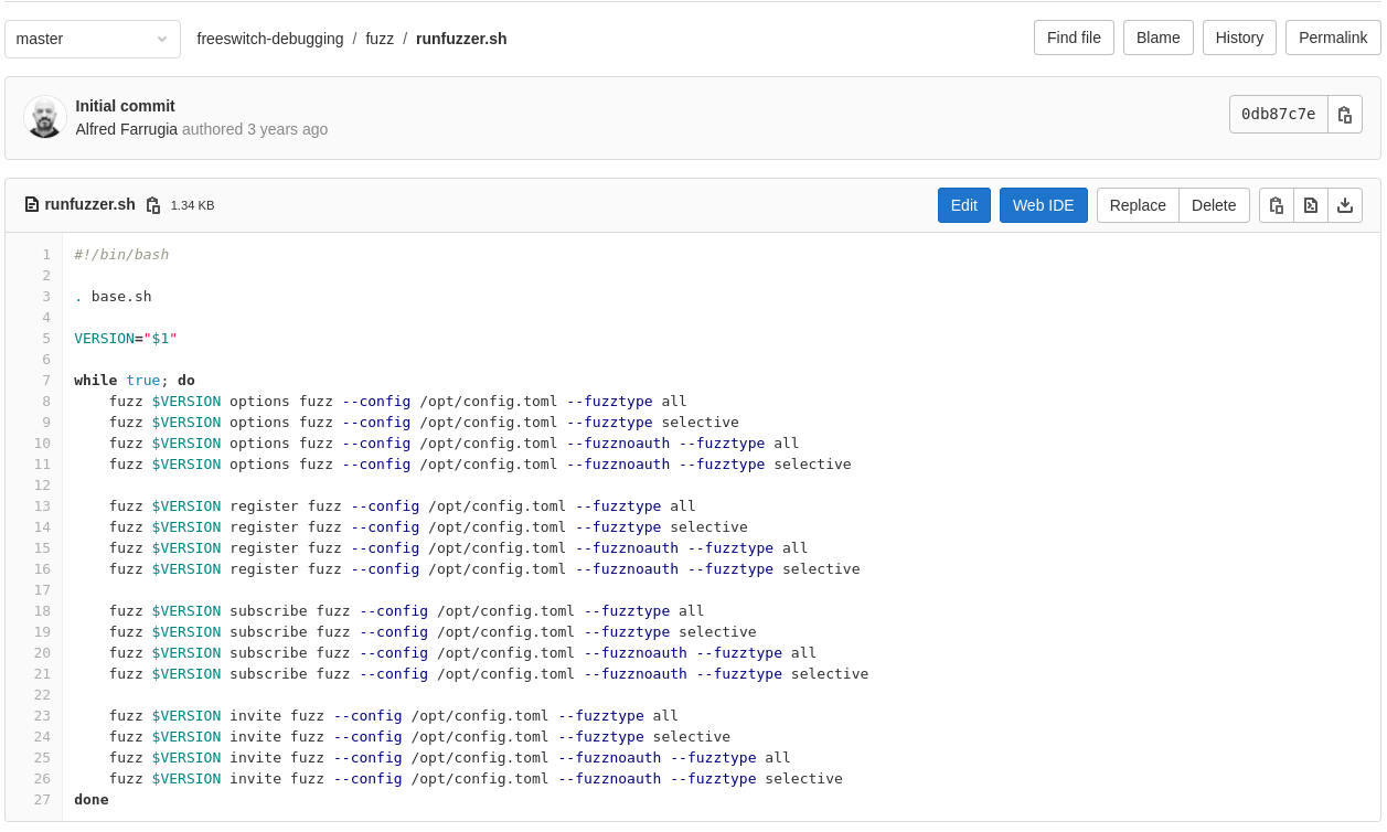 Bash script running our fuzzer repeatedly that produced a crash